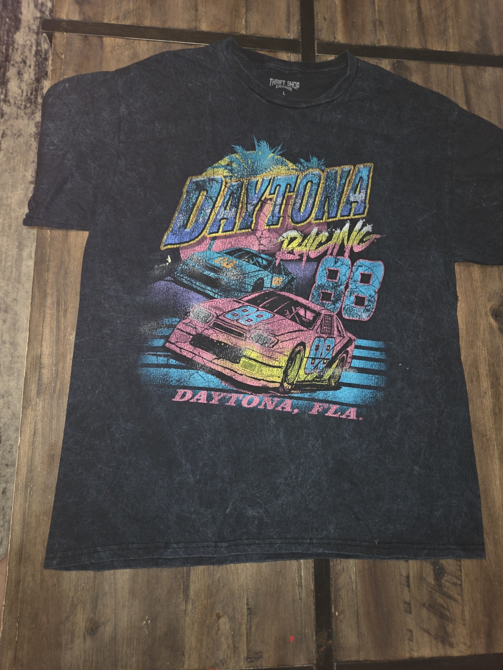 Vintage Daytona 500 Racing 88 Florida Unisex Size Large Black Graphic T-shirt
